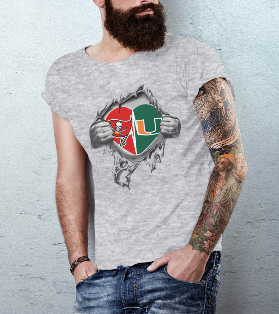 Buccaneers Miami Hurricanes Heartbeat Passion T-Shirt
