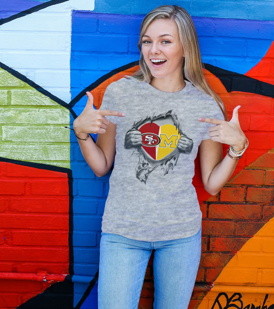49ers Michigan Wolverines Heart Logo SF M T-Shirt