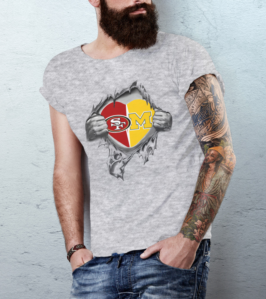 49ers Michigan Wolverines Heart Logo SF M T-Shirt