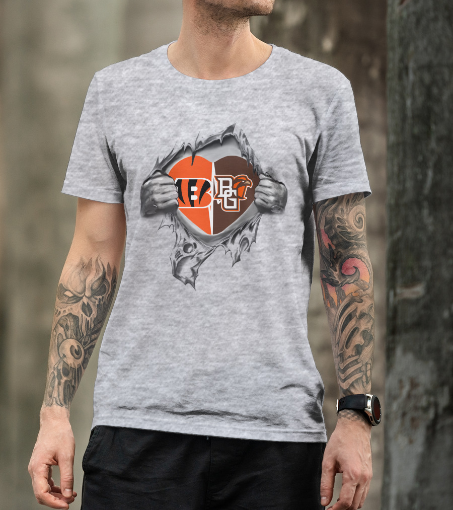 Bengals Bowling Green Falcons Heart Split T-Shirt