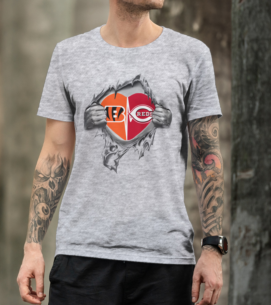 Bengals Reds Heart Cincinnati Sports Fan Passion T-Shirt