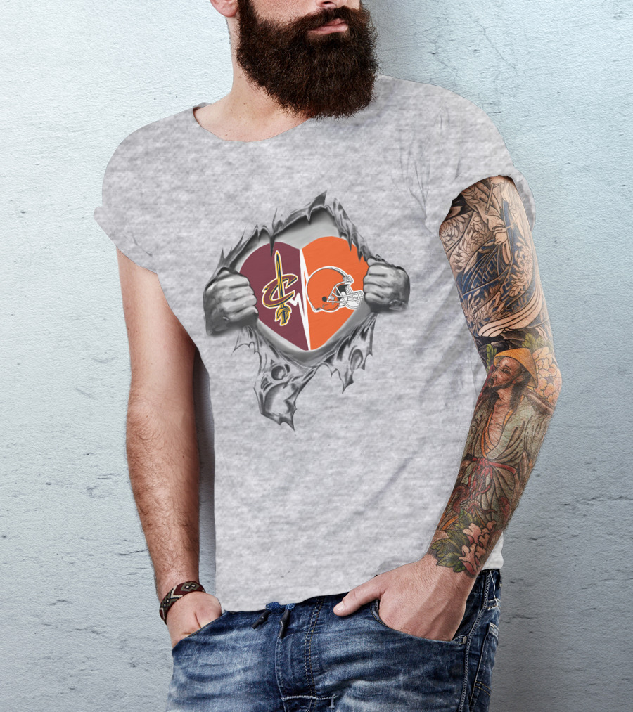 Browns Cleveland Cavaliers Heartbeat Loyalty Dual Team Spirit T-Shirt