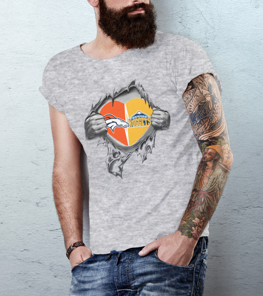 Broncos Denver Nuggets Heart Ripped Open T-Shirt