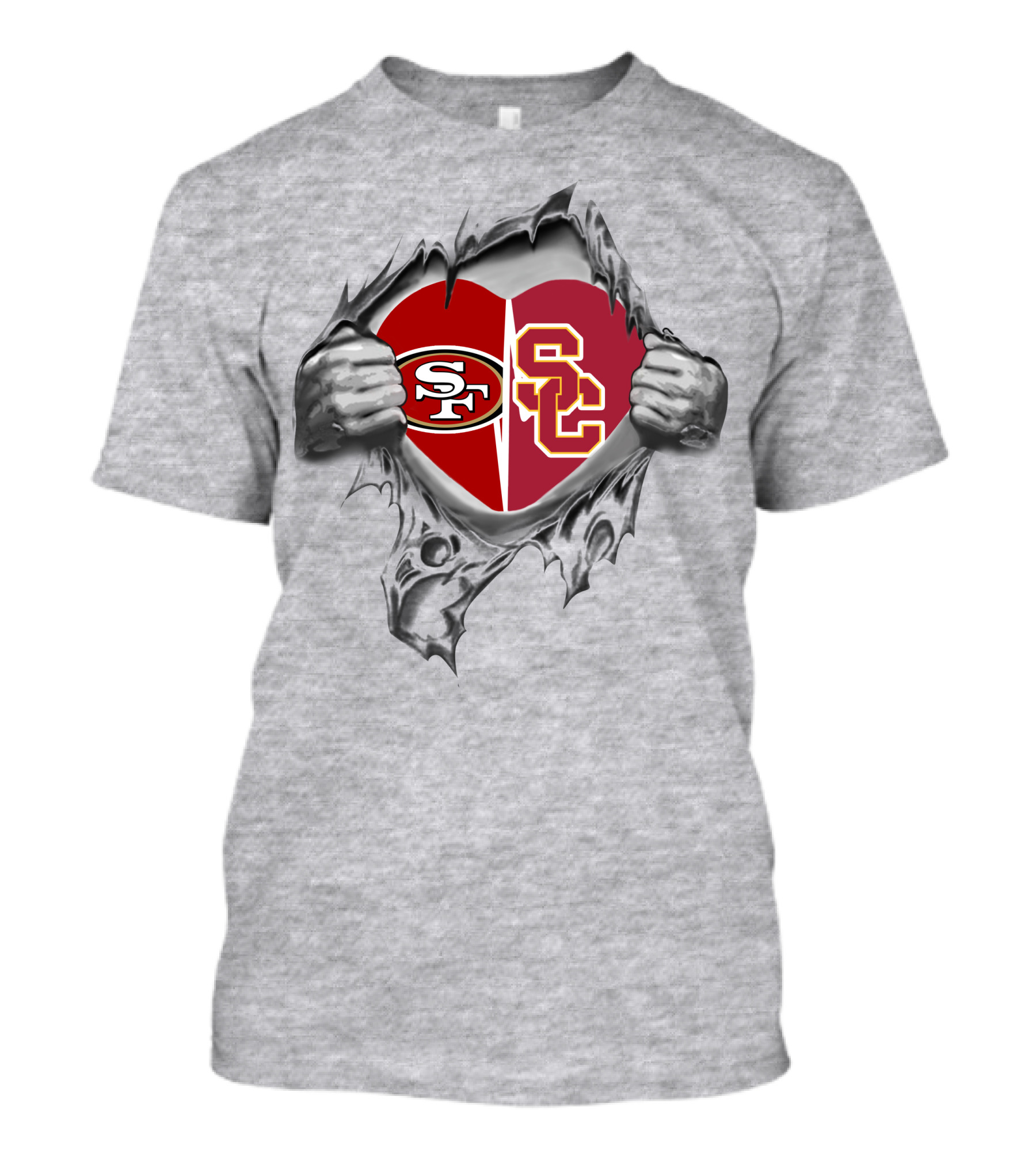 SF 49ers USC Trojans Logos Torn Heart T-Shirt
