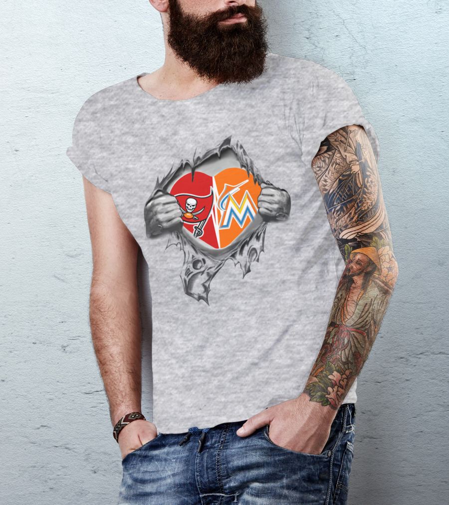 Buccaneers Miami Marlins Heart Torn T-Shirt