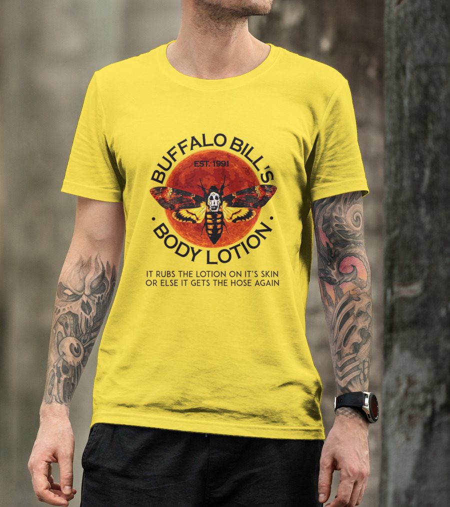 Buffalo Bill's Body Lotion Funny Halloween Horror Moth Skull Vintage 1991 T-Shirt