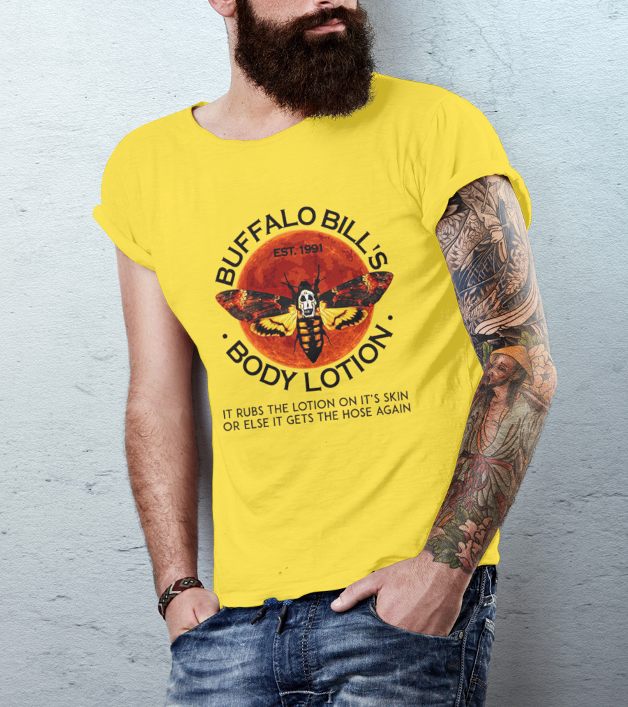 Buffalo Bill's Body Lotion Funny Halloween Horror Moth Skull Vintage 1991 T-Shirt