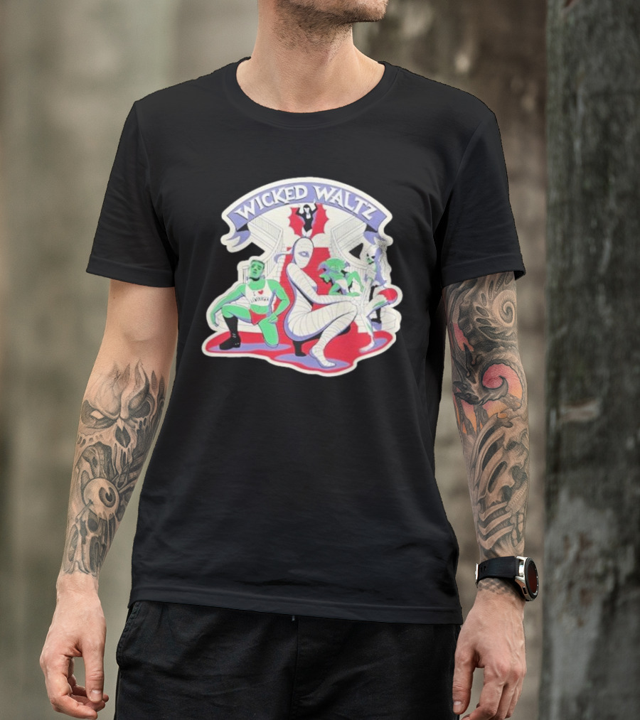 Wicked Waltz Monsters Dracula Frankenstein Mummy Bride T-Shirt