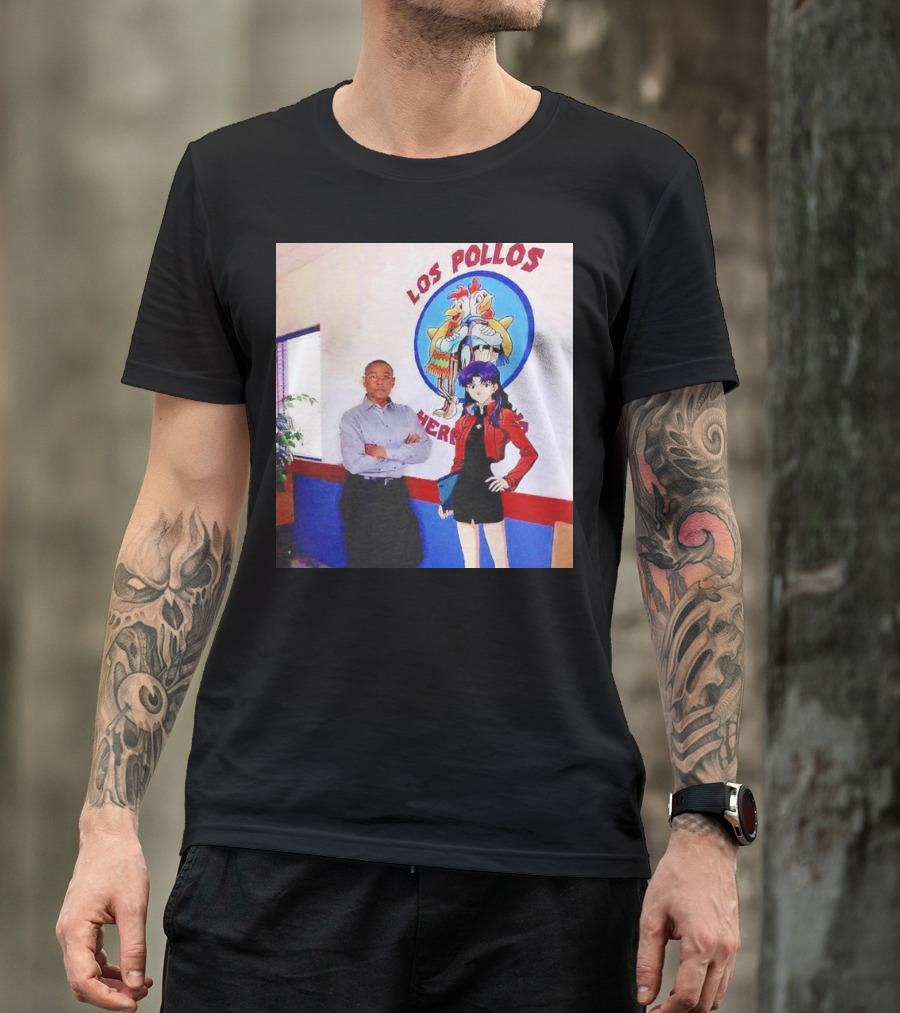 Breaking Bad Los Pollos Hermanos Gus And Evangelion Misato Crossover T-Shirt