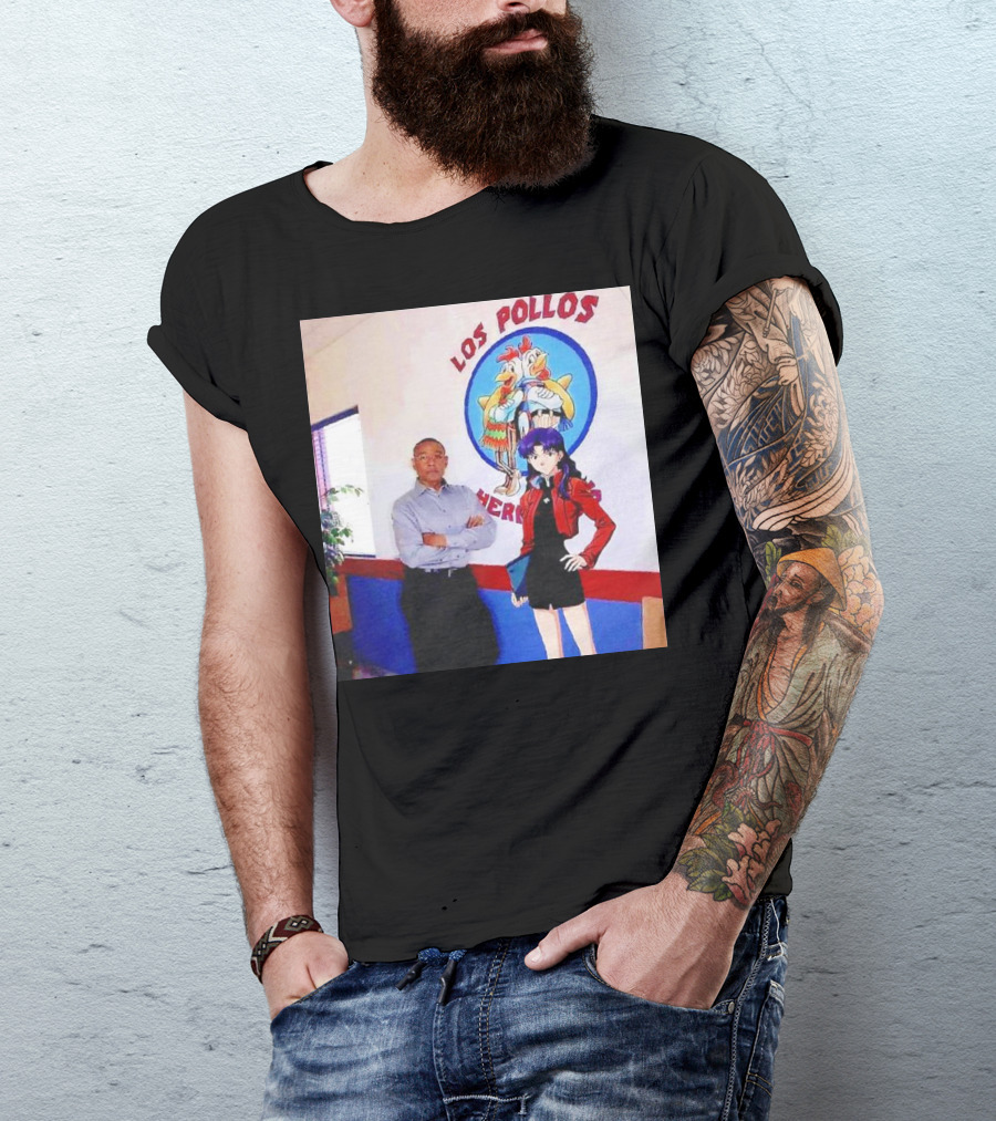 Breaking Bad Los Pollos Hermanos Gus And Evangelion Misato Crossover T-Shirt