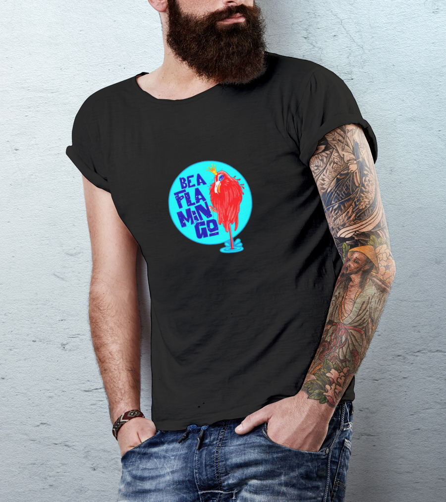 BEA FLA MIN GO Flamingo With Crown In Blue Circle T-Shirt