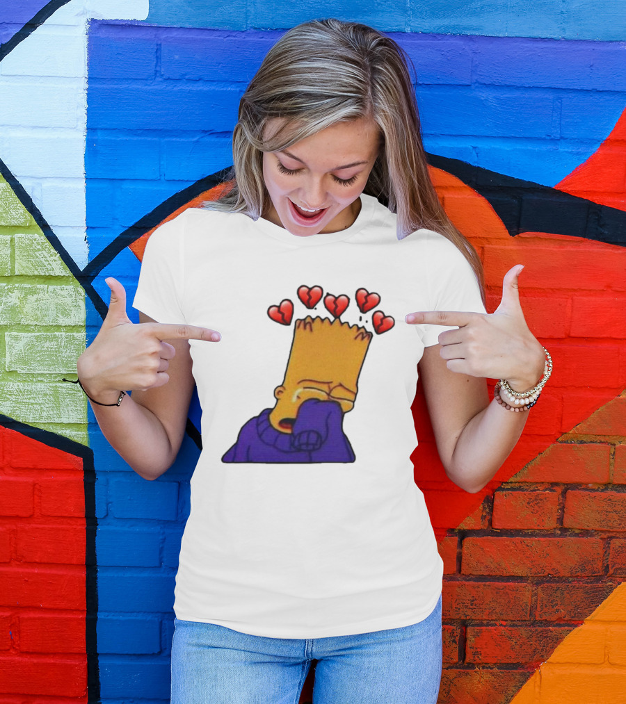Bart Simpson Crying With Broken Hearts T-Shirt