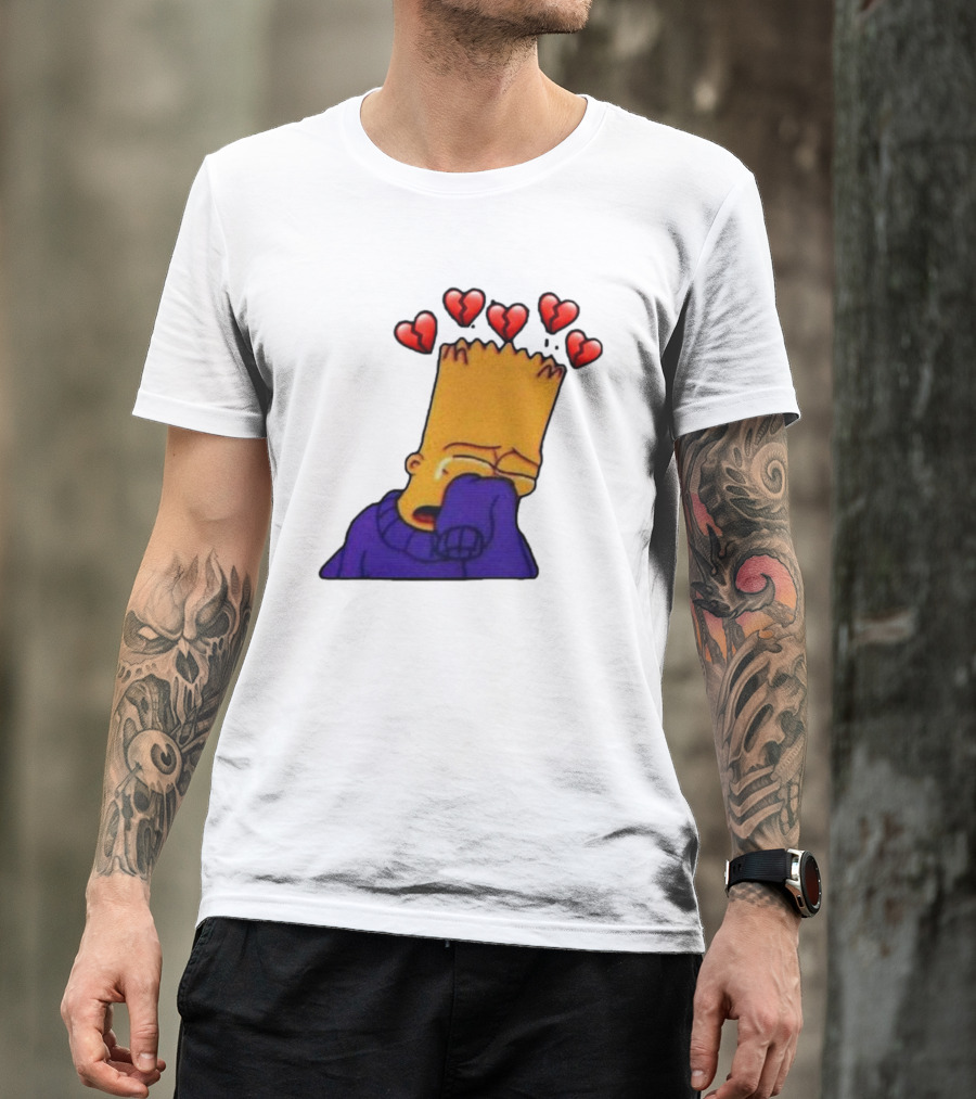 Bart Simpson Crying With Broken Hearts T-Shirt