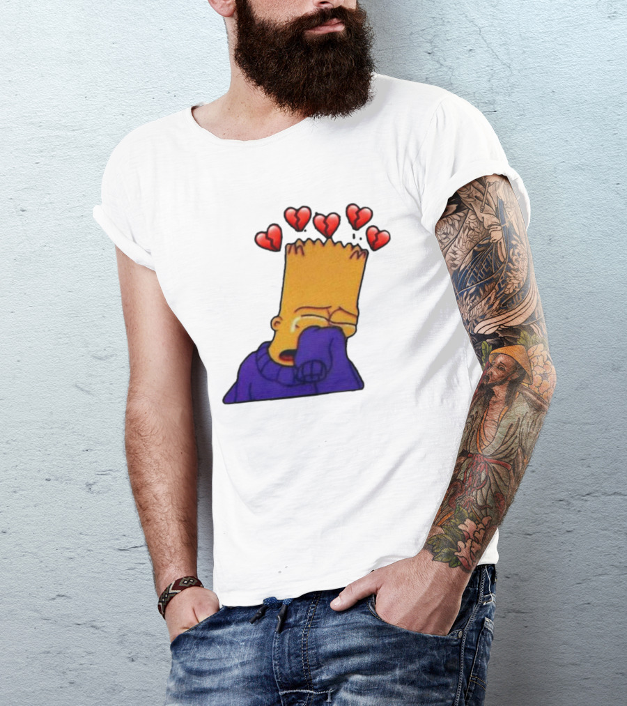 Bart Simpson Crying With Broken Hearts T-Shirt