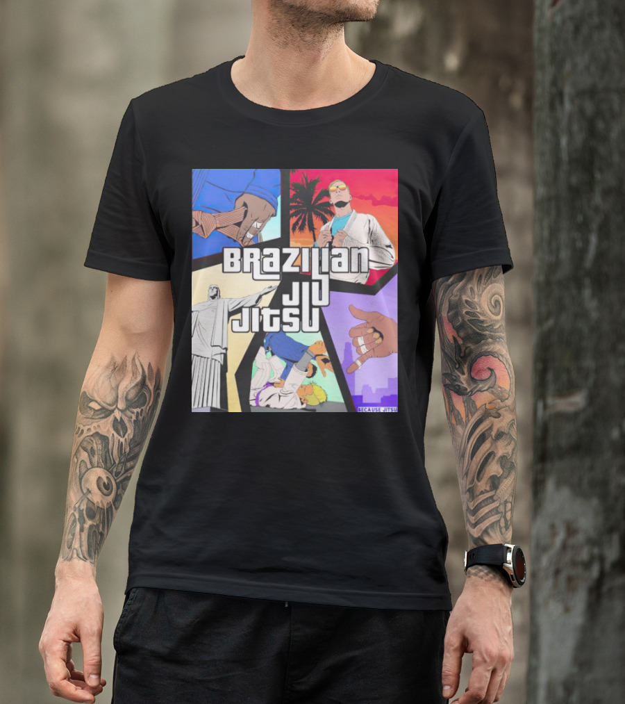 Brazilian Jiu Jitsu Because Jitsu Palms And Rio Comic Style Collage T-Shirt