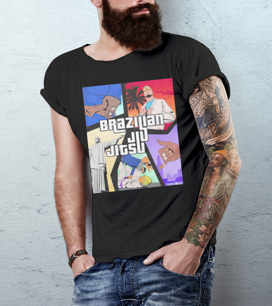 Brazilian Jiu Jitsu Because Jitsu Palms And Rio Comic Style Collage T-Shirt