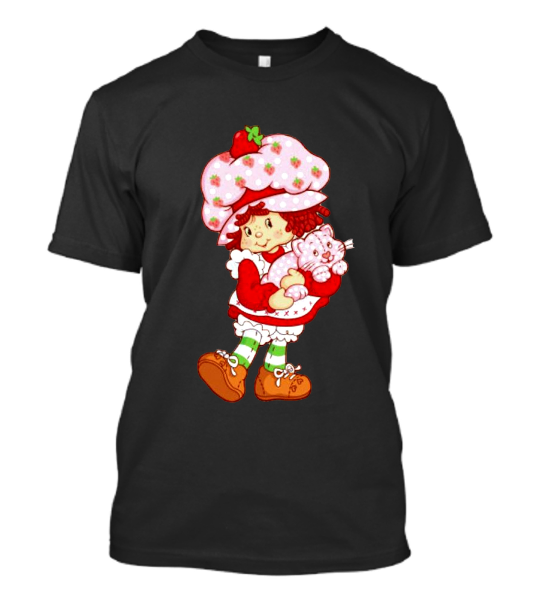 Strawberry Shortcake Holding Cat Retro Character T-Shirt