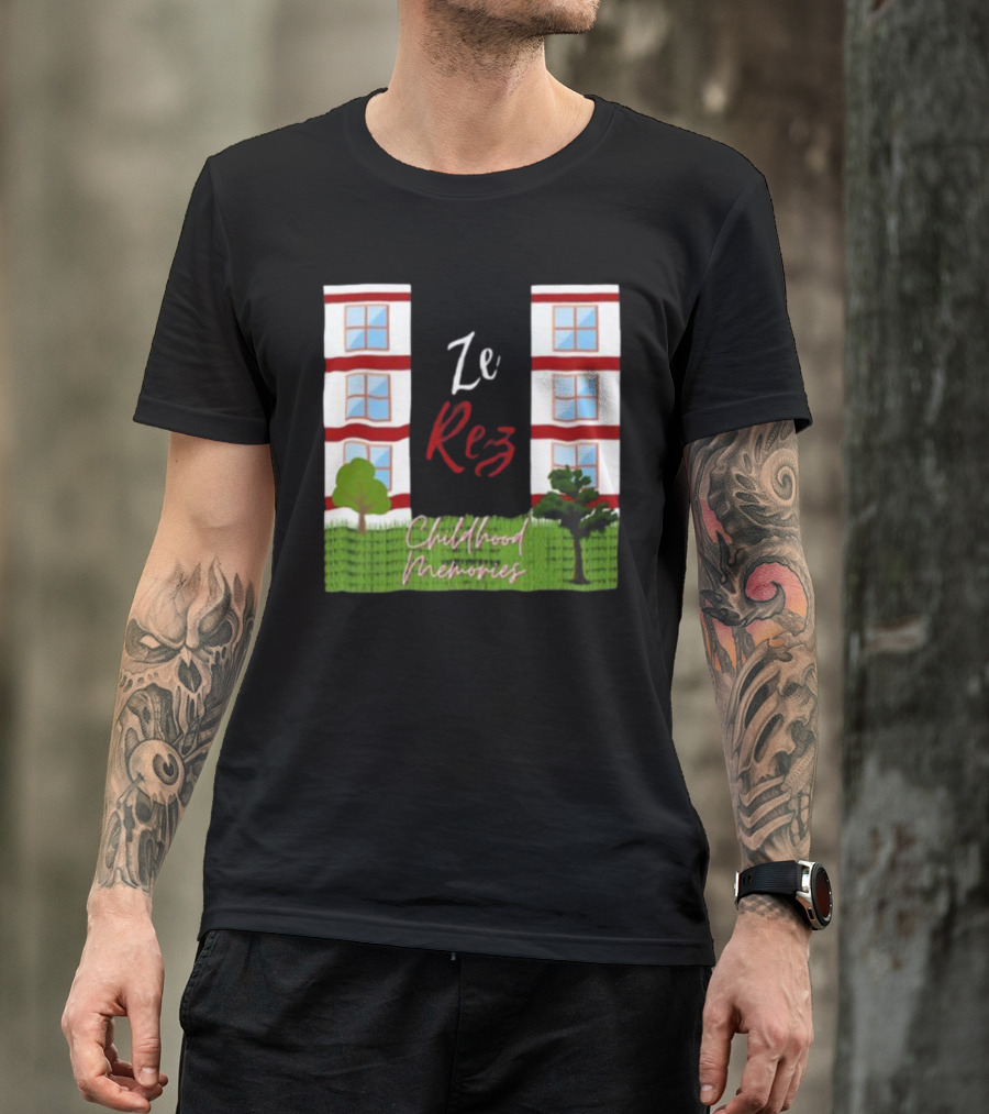 Ze Rez Childhood Memories Red And White Buildings With Trees T-Shirt