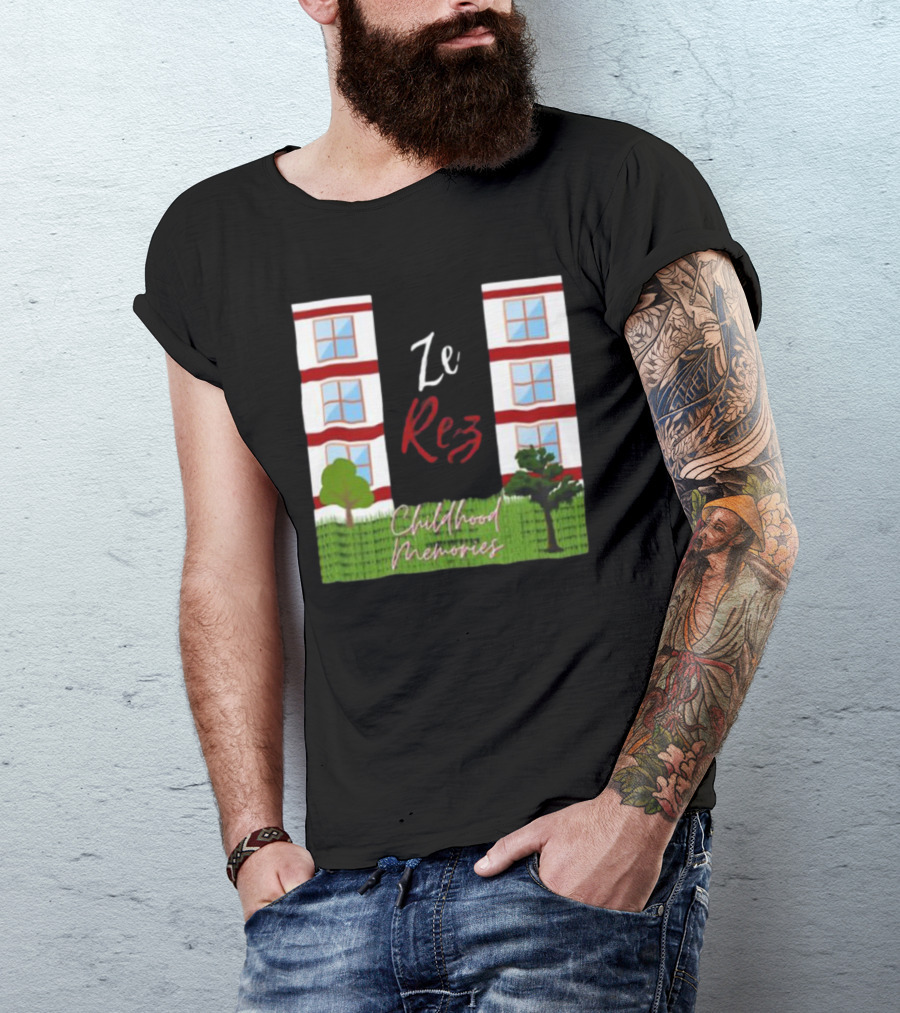 Ze Rez Childhood Memories Red And White Buildings With Trees T-Shirt
