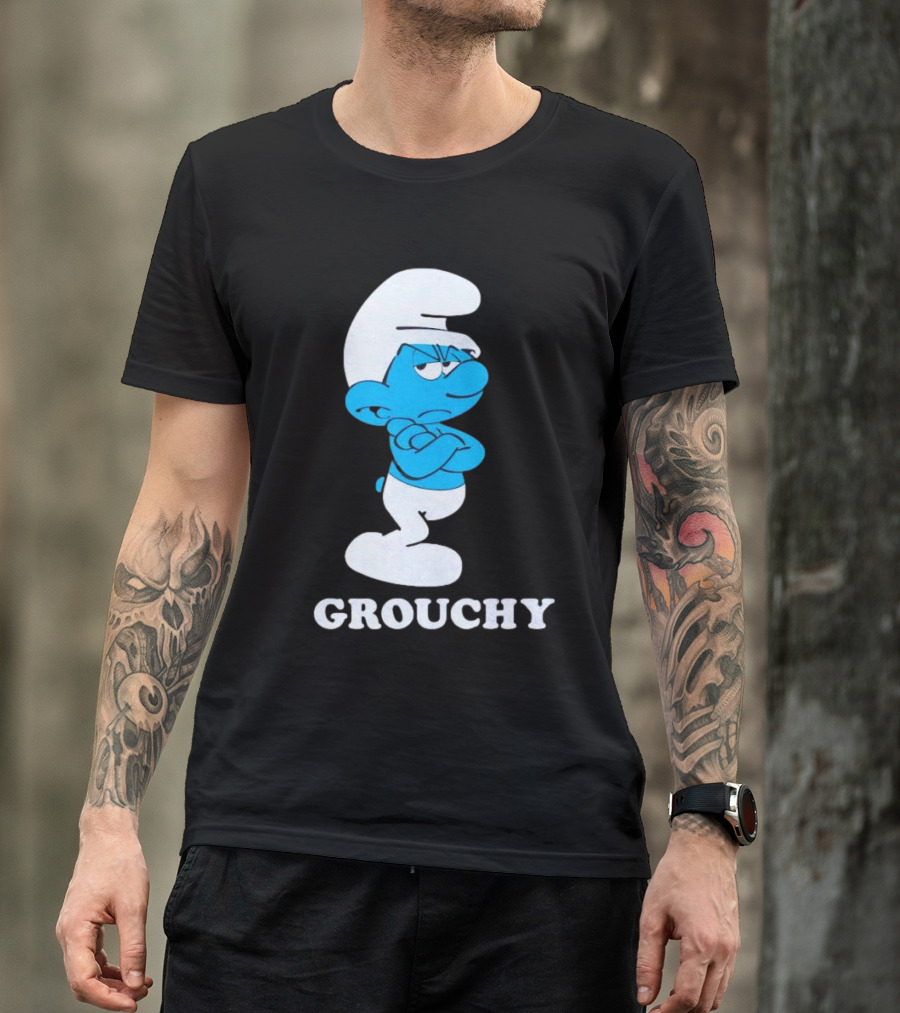 Grouchy Smurf Classic Blue Character T-Shirt