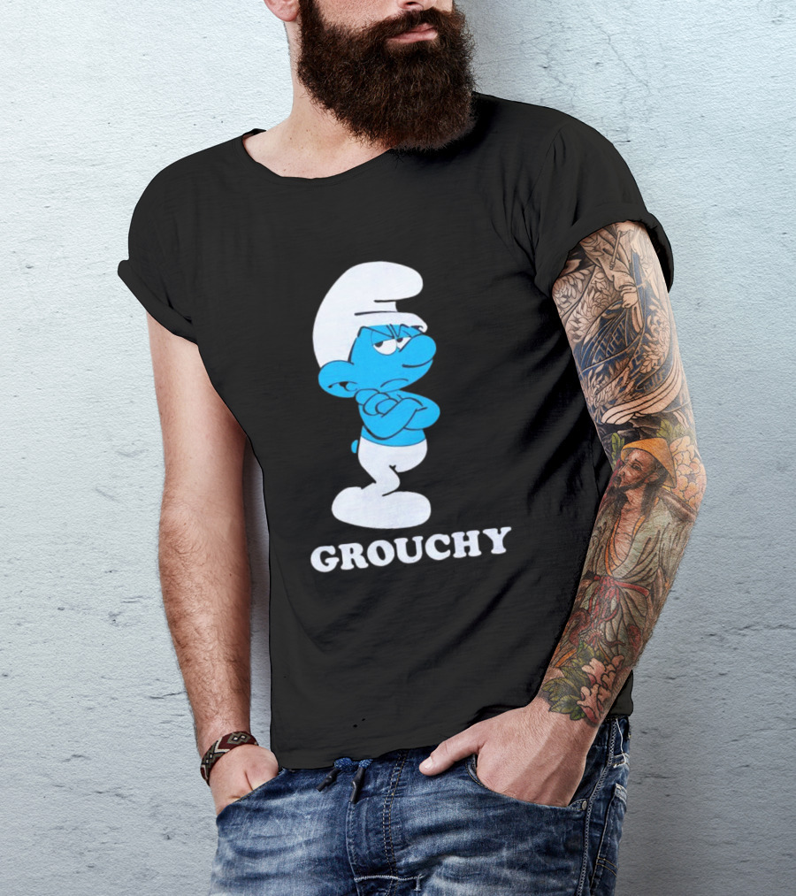 Grouchy Smurf Classic Blue Character T-Shirt