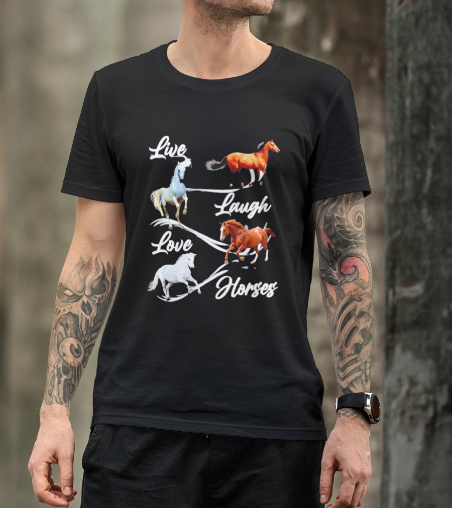 Live Laugh Love Horses Jumping Energetic Colors T-Shirt