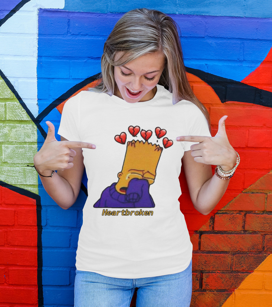 Bart Simpson Heartbroken Crying With Broken Hearts T-Shirt
