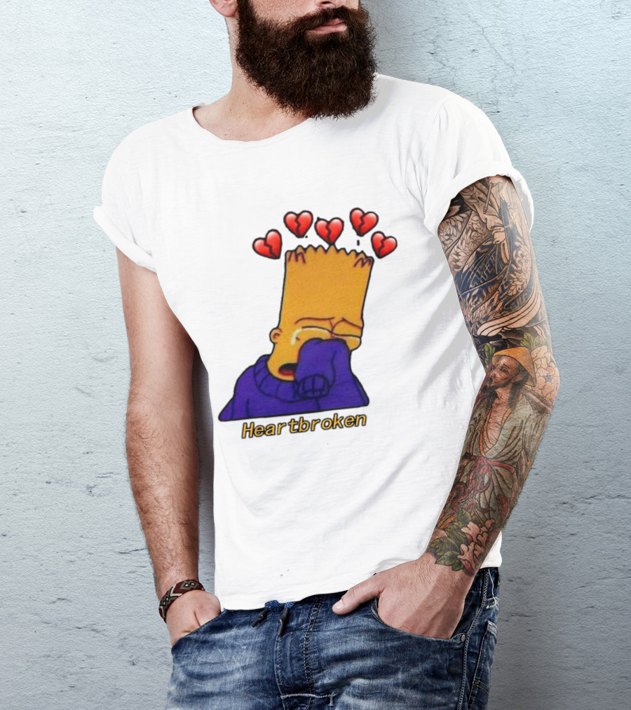 Bart Simpson Heartbroken Crying With Broken Hearts T-Shirt