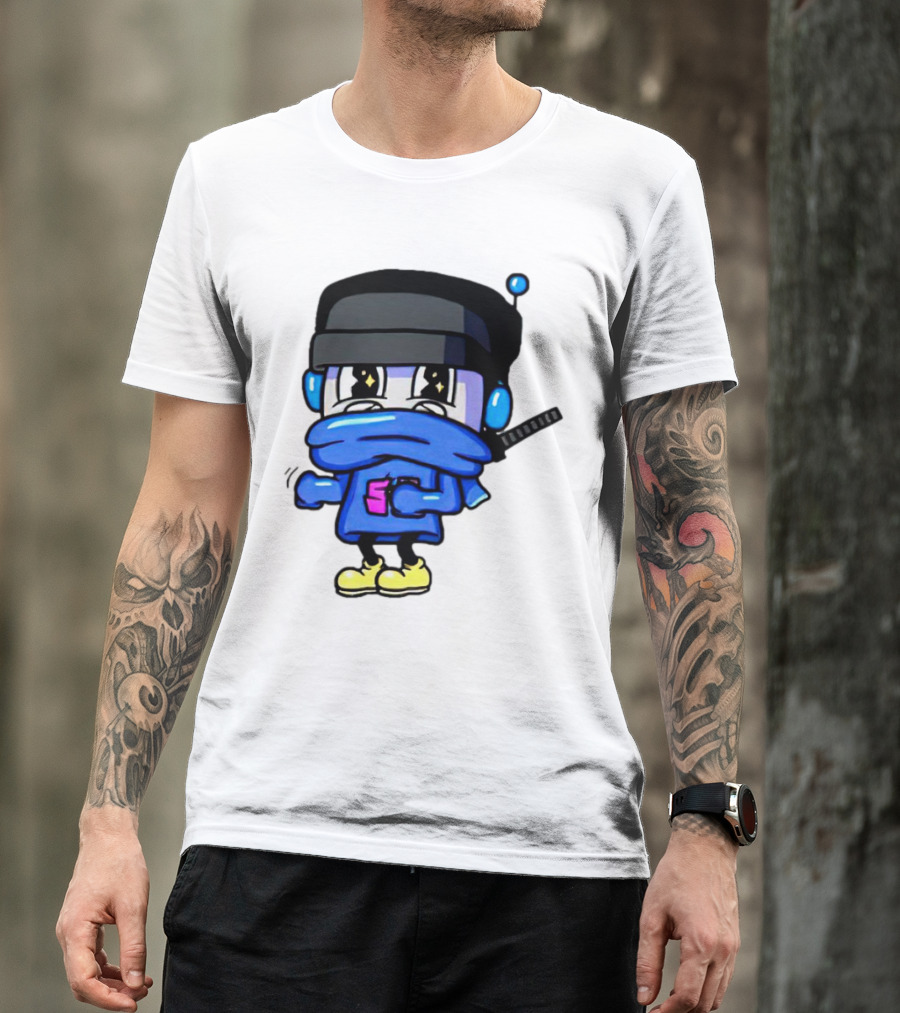 Ctop Simple Chris Cartoon Character With Headphones And Blue Scarf T-Shirt