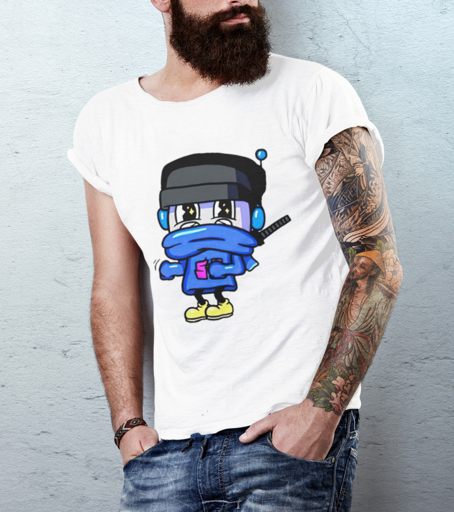 Ctop Simple Chris Cartoon Character With Headphones And Blue Scarf T-Shirt