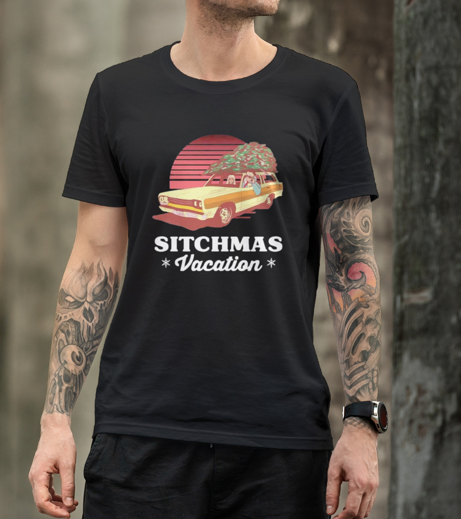 Sitchmas Vacation Retro Christmas Car Scene T-Shirt