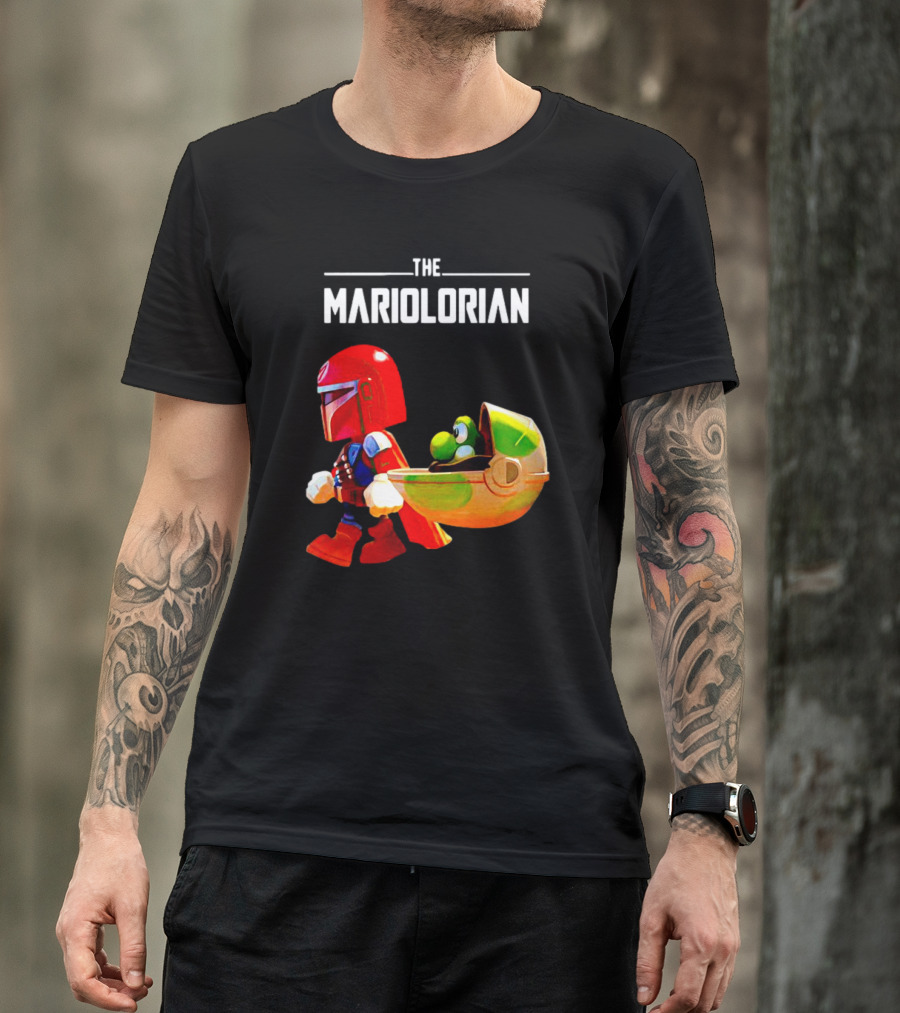 The Mariolorian The Mandalorian Super Mario Crossover With Yoshi In Hoverpram T-Shirt