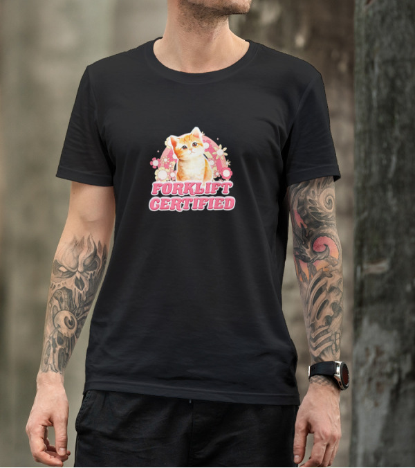 Cat Forklift Certified Cute Floral Pink T-Shirt