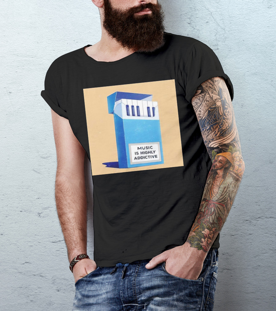 Music Is Highly Addictive Piano Cigarette Pack Visual T-Shirt