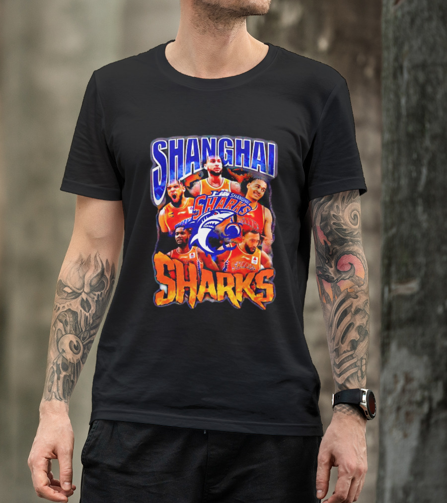 Shanghai Sharks Basketball Players Collage With Team T-Shirt