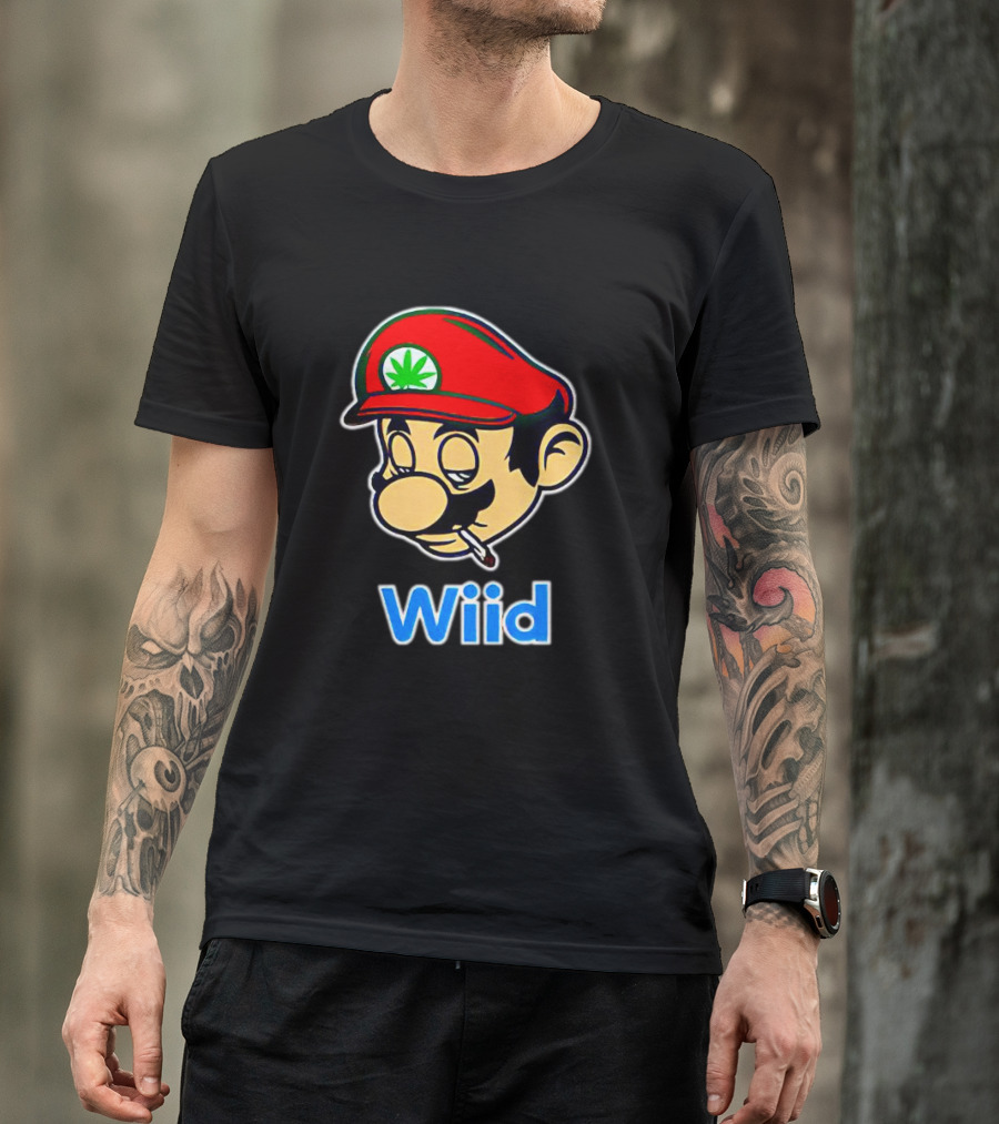 Super Mario Wiid Smoking Parody With Red Hat And Marijuana Leaf T-Shirt