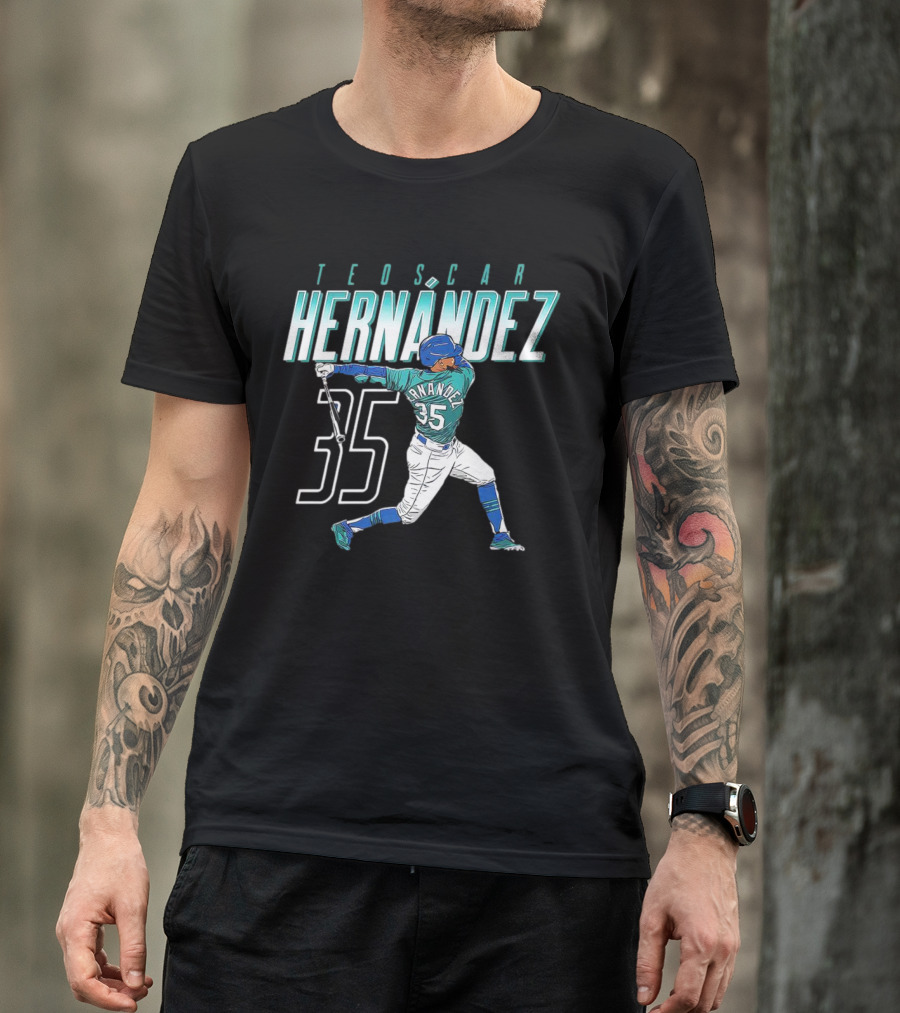 Teoscar Hernández Mariners 35 Swinging Action T-Shirt