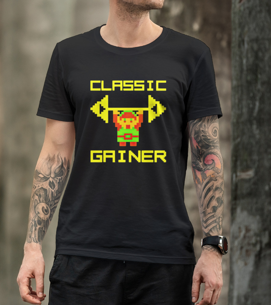 Classic Gainer Pixel Art Gym Game Workout T-Shirt