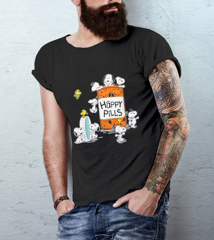 Happi Pills Snoopy Woodstock Cartoon Characters T-Shirt