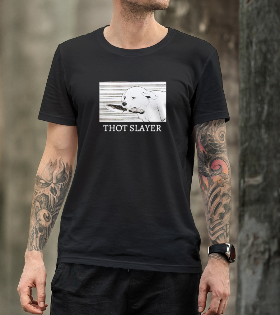 Thot Slayer Dog With Knife T-Shirt
