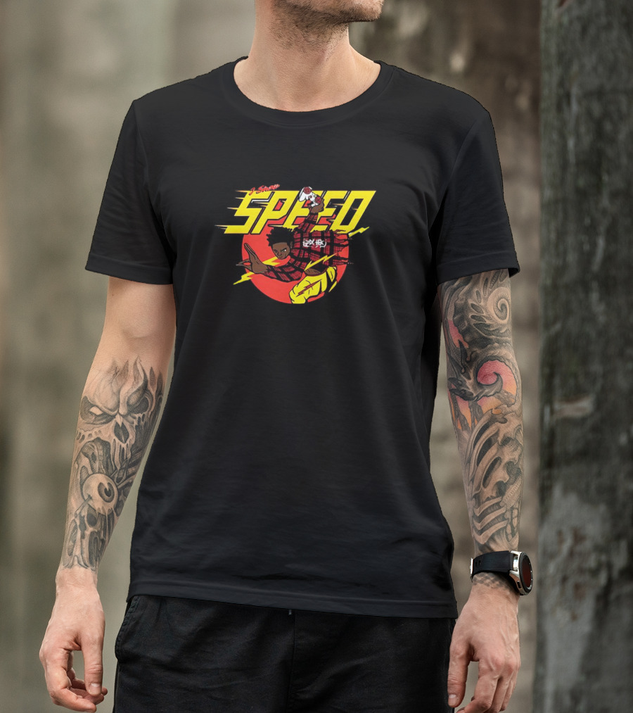 I Show Speed Anime Style Character With Lightning And Red Circle Background T-Shirt
