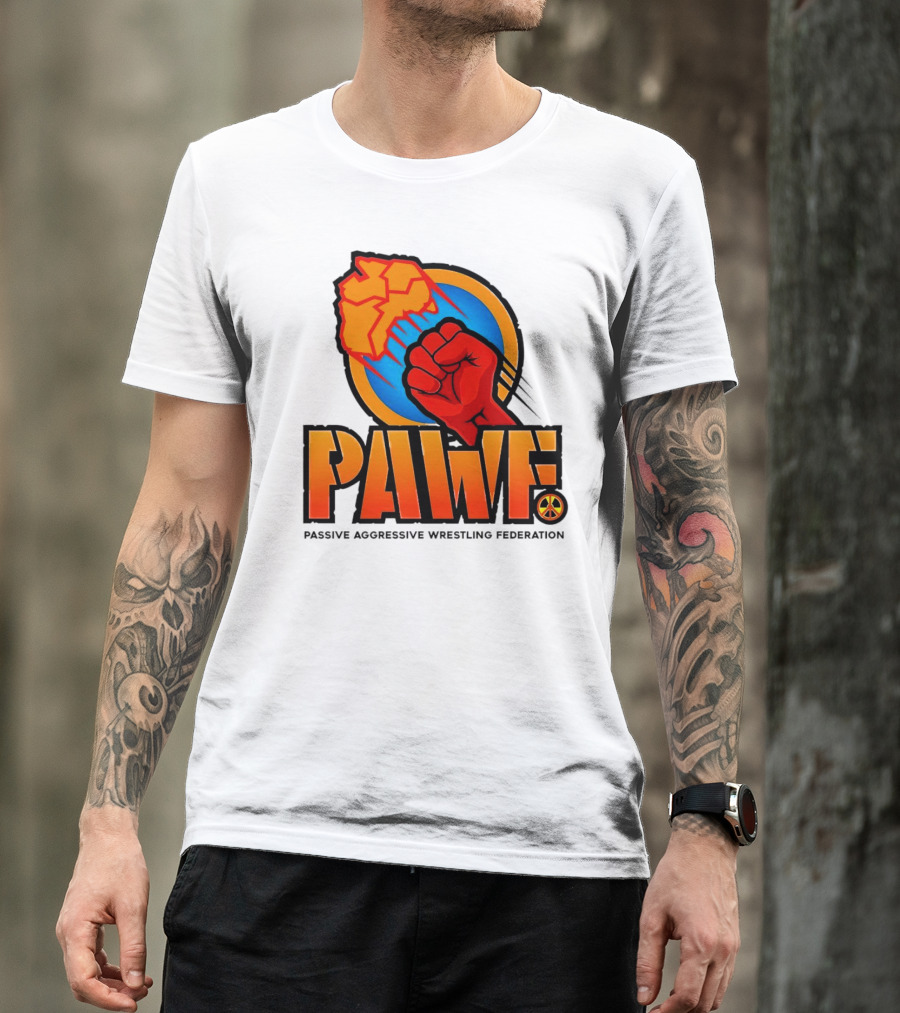 PAWF Passive Aggressive Wrestling Federation Fist Logo With Peace T-Shirt