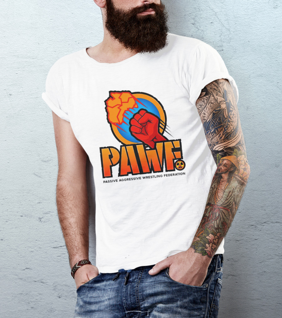 PAWF Passive Aggressive Wrestling Federation Fist Logo With Peace T-Shirt