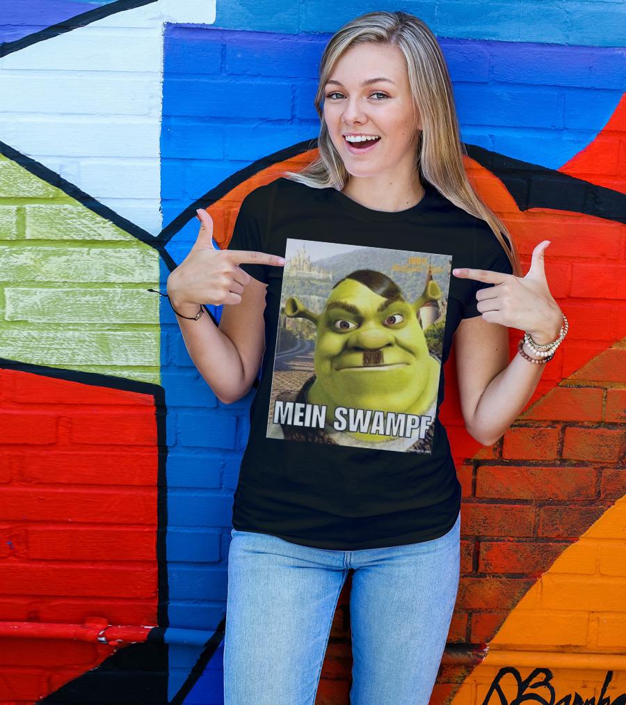 Shrek Mein Swampf Mematic Pixel Art Castle Background T-Shirt