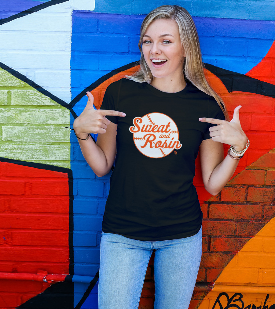 Sweat And Rosin Baseball White Orange Baseball Stitch Circular T-Shirt