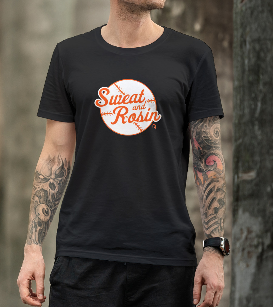 Sweat And Rosin Baseball White Orange Baseball Stitch Circular T-Shirt
