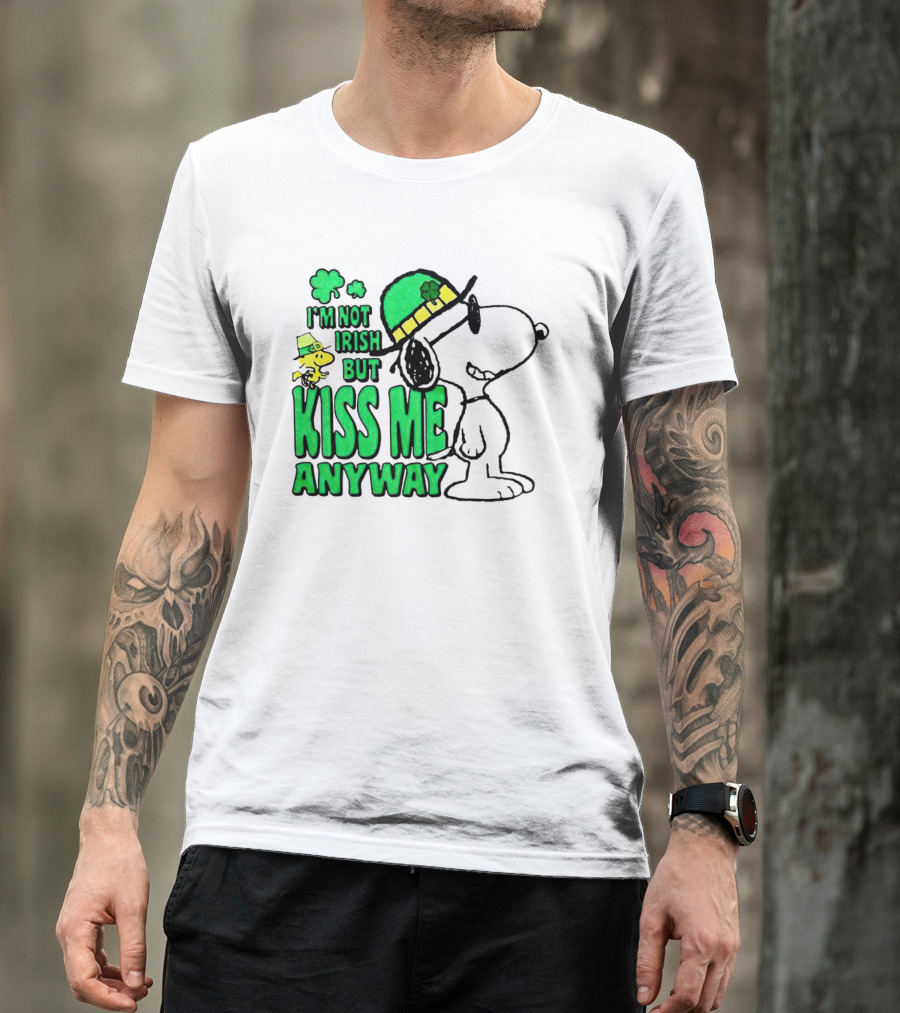 Snoopy Woodstock I'm Not Irish But Kiss Me Anyway St Patrick's Day T-Shirt
