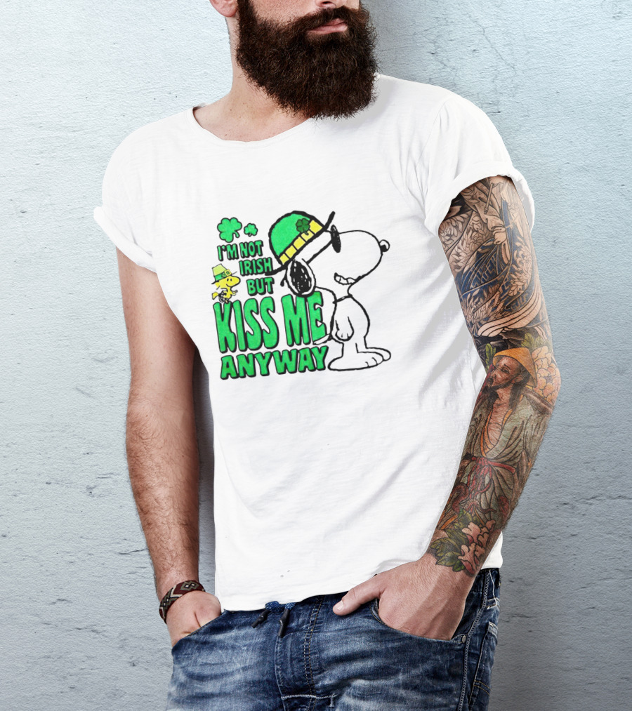 Snoopy Woodstock I'm Not Irish But Kiss Me Anyway St Patrick's Day T-Shirt