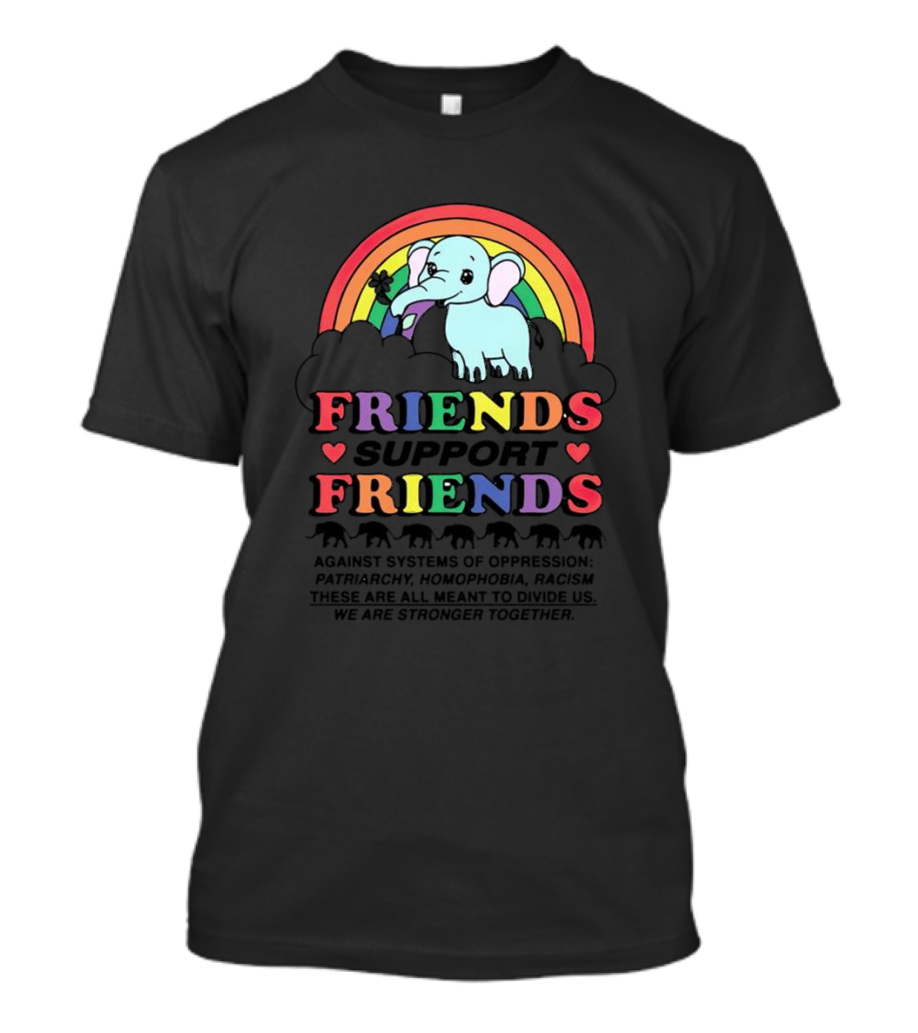 FRIENDS SUPPORT FRIENDS Against Oppression Patriarchy Homophobia Racism We Are Stronger Together T-Shirt