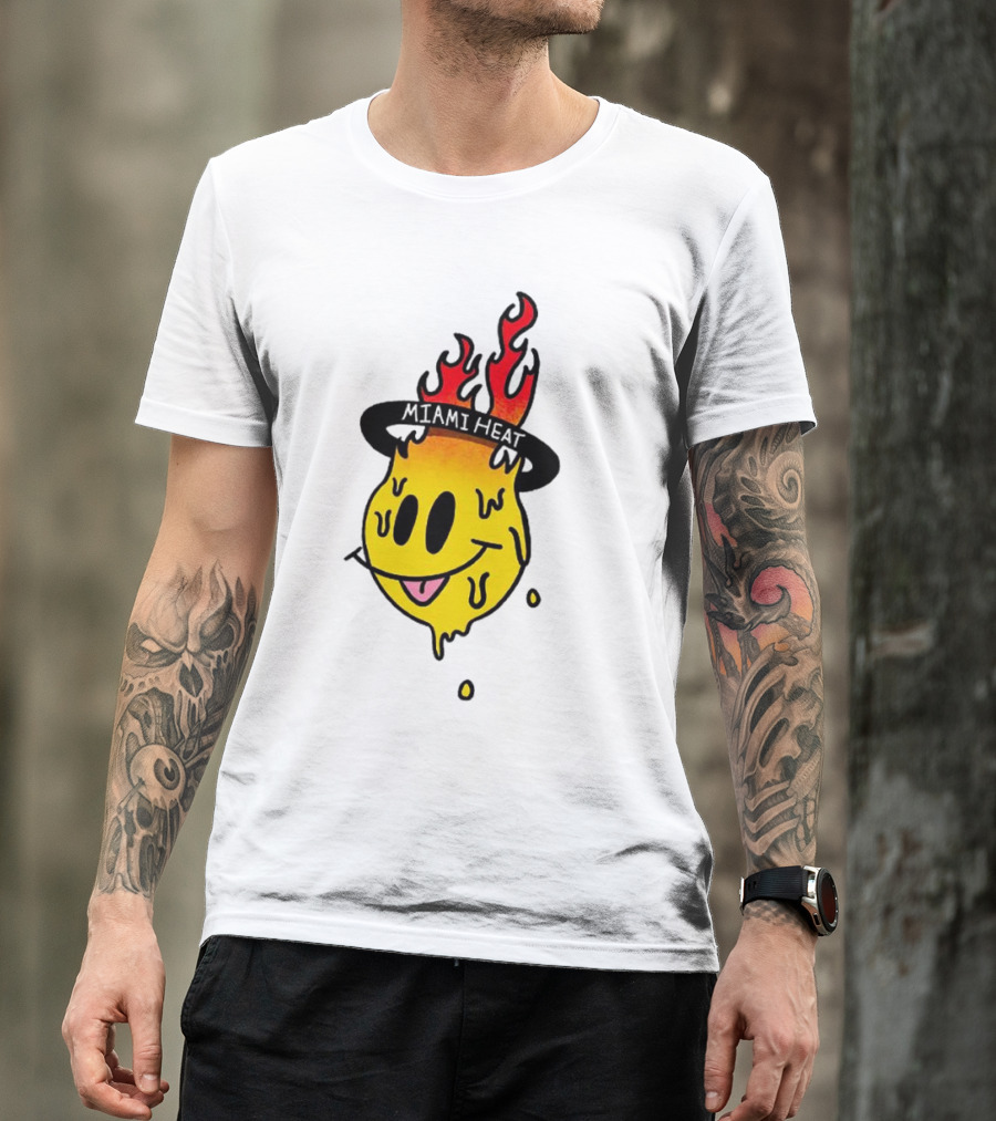 Miami Heat Flaming Melting Smiley Basketball T-Shirt